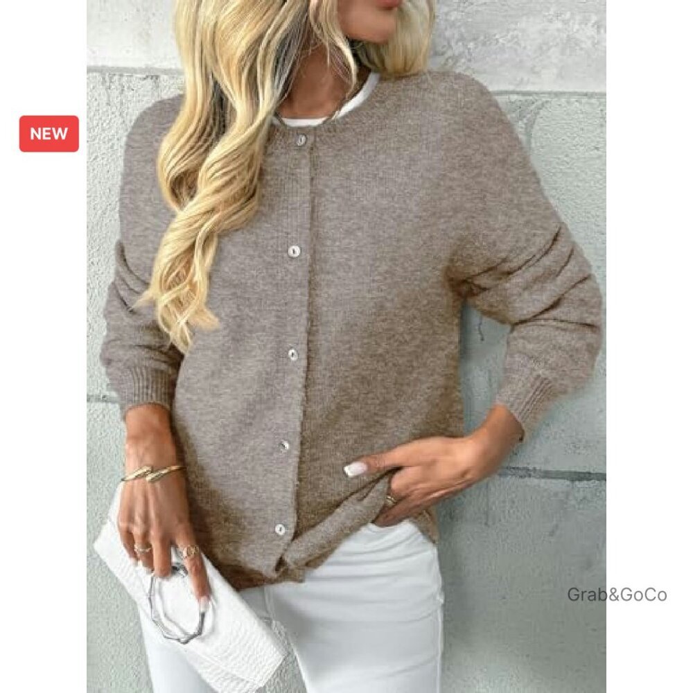 Cozy Oversized Button Down Cardigan Sweater Minimal Chic Y2K Fall Outfit - Picture 7 of 7